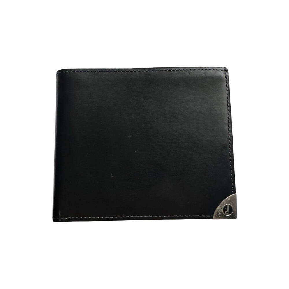 Authentic Dunhill Men’s Black Leather Bifold Wallet - Silver Crest Logo Corner